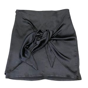 Black mini skirt with front tie detail
